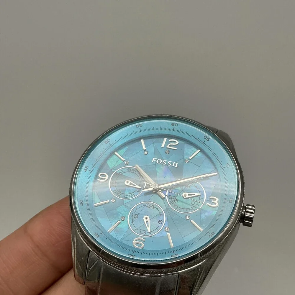 Fossil Justine BQ1680 Womens Watch 40mm Blue MOP Stainless New Battery 6